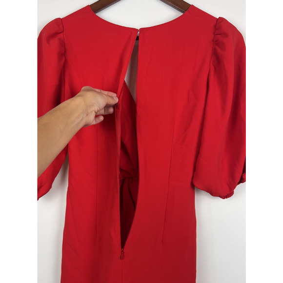 Amanda Uprichard Red Puff Sleeve Knot Front S Mini Dress Women's V-Neck Cocktail - Picture 8 of 9